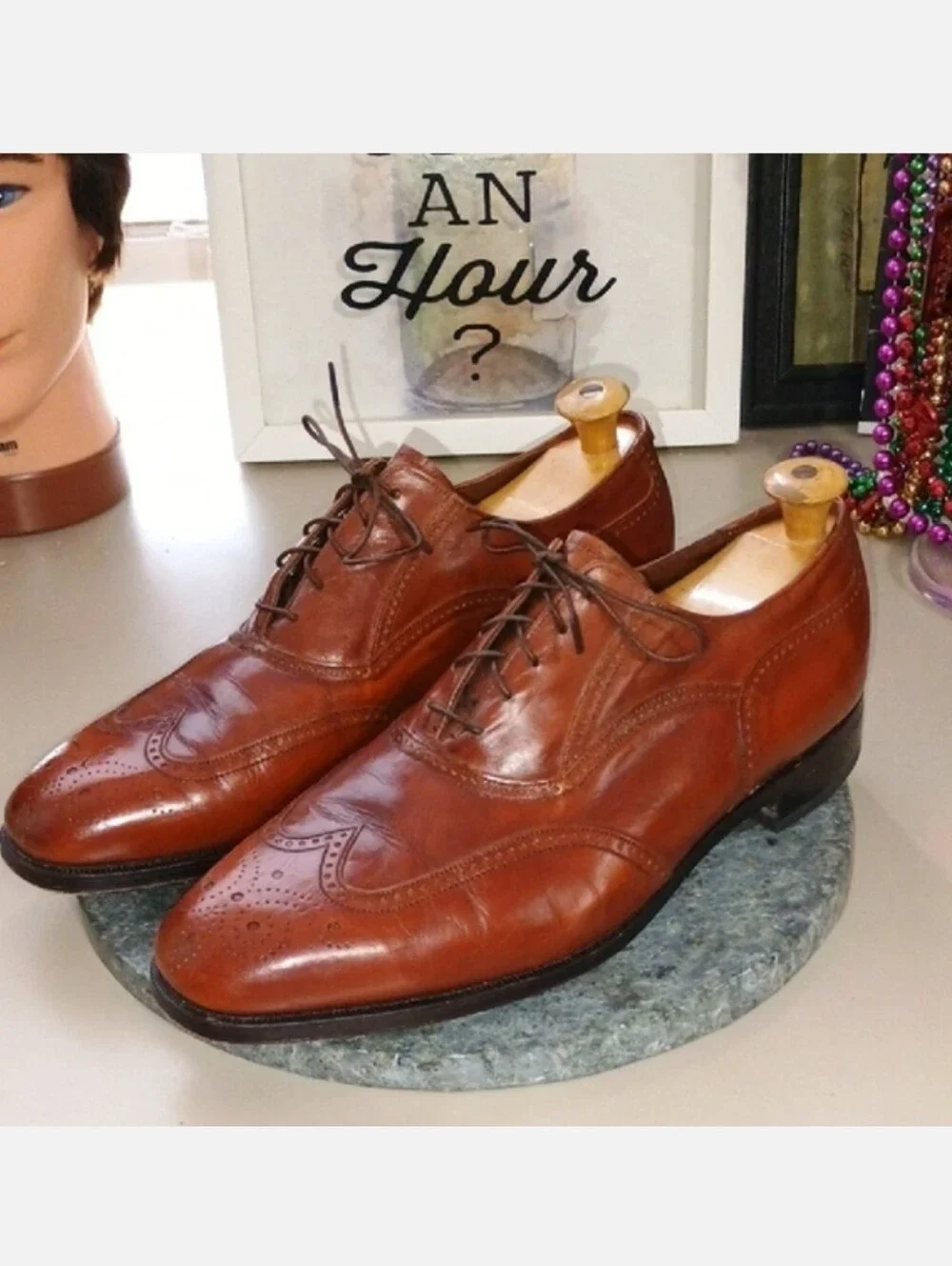 Florsheim Brown Leather Men's Wingtip Oxfords 10.5 D Cognac